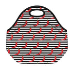 Black And White Striped Chili Print Neoprene Lunch Bag