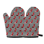 Black And White Striped Chili Print Oven Mitts