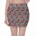 Black And White Striped Chili Print Pencil Mini Skirt