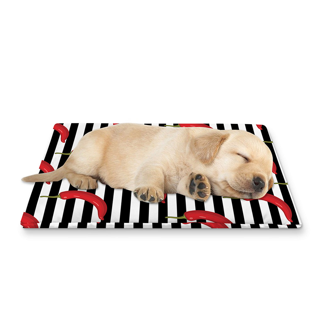 Black And White Striped Chili Print Pet Cooling Mat Cover
