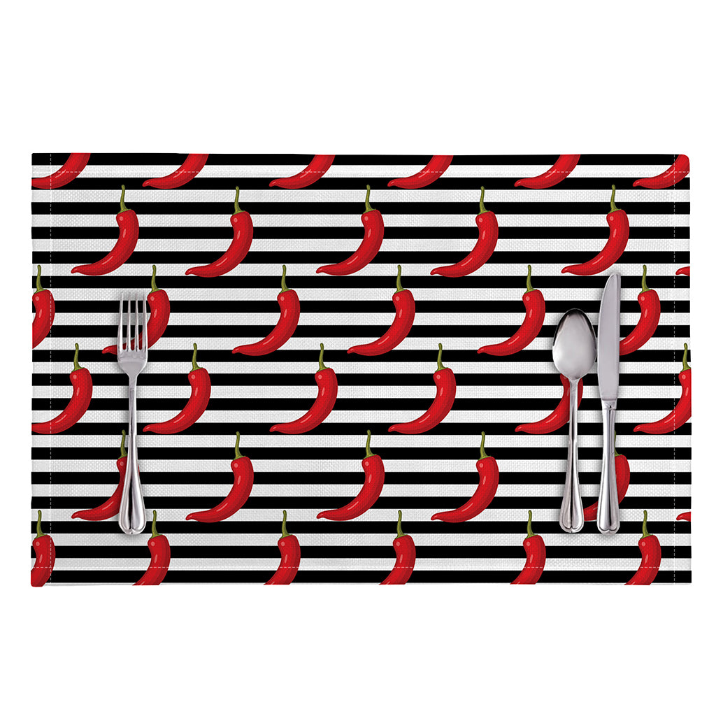 Black And White Striped Chili Print Placemat