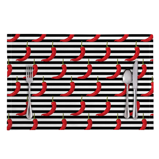 Black And White Striped Chili Print Placemat