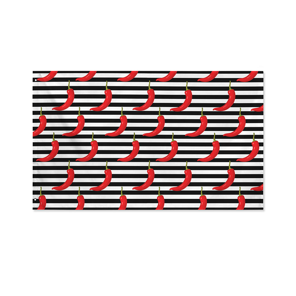 Black And White Striped Chili Print Polyester Flag