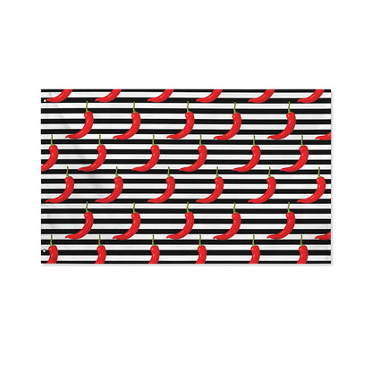 Black And White Striped Chili Print Polyester Flag