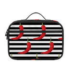 Black And White Striped Chili Print Portable Lunch Bag