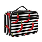 Black And White Striped Chili Print Portable Lunch Bag