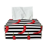 Black And White Striped Chili Print Rectangle Tissue Box Cover