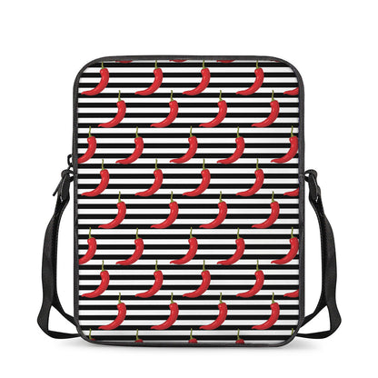 Black And White Striped Chili Print Rectangular Crossbody Bag