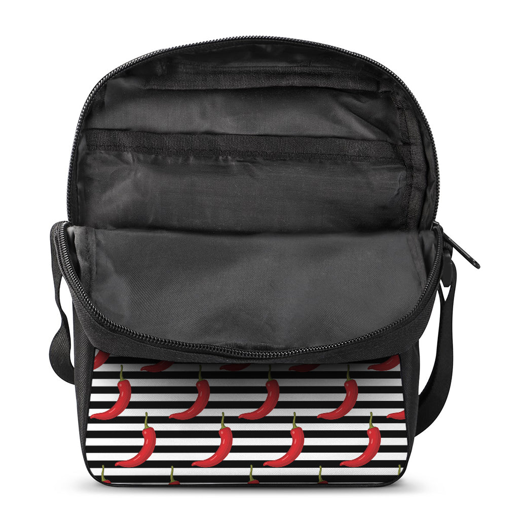 Black And White Striped Chili Print Rectangular Crossbody Bag