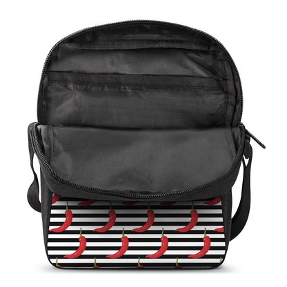 Black And White Striped Chili Print Rectangular Crossbody Bag