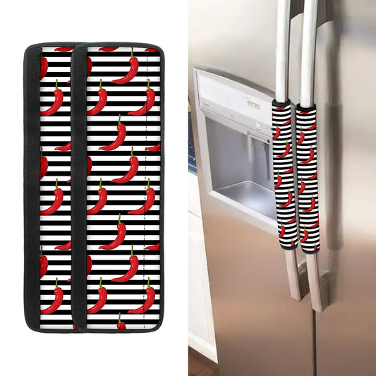 Black And White Striped Chili Print Refrigerator Handle Covers