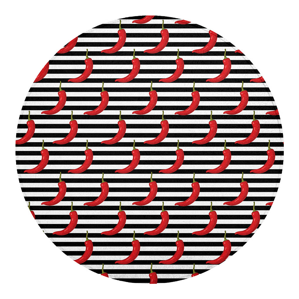 Black And White Striped Chili Print Round Blanket