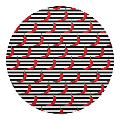 Black And White Striped Chili Print Round Blanket