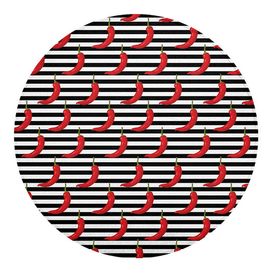 Black And White Striped Chili Print Round Blanket
