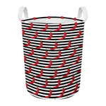 Black And White Striped Chili Print Round Laundry Basket