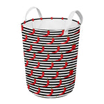 Black And White Striped Chili Print Round Laundry Basket