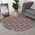 Black And White Striped Chili Print Round Rug