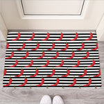 Black And White Striped Chili Print Rubber Doormat
