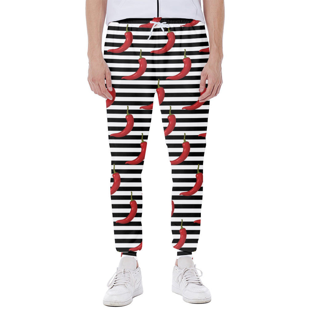 Black And White Striped Chili Print Scuba Joggers