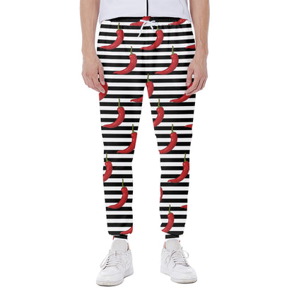Black And White Striped Chili Print Scuba Joggers