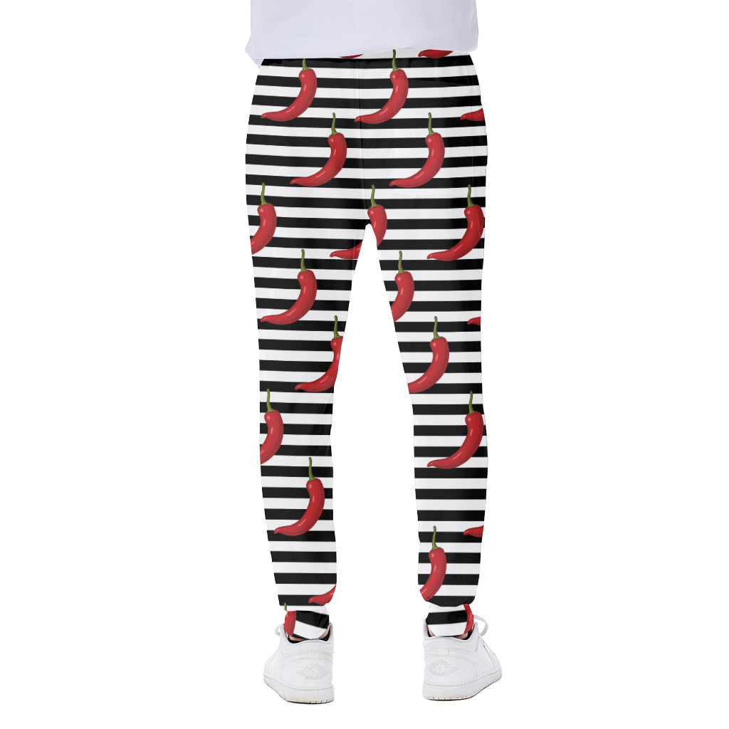 Black And White Striped Chili Print Scuba Joggers