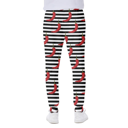 Black And White Striped Chili Print Scuba Joggers