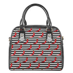 Black And White Striped Chili Print Shoulder Handbag
