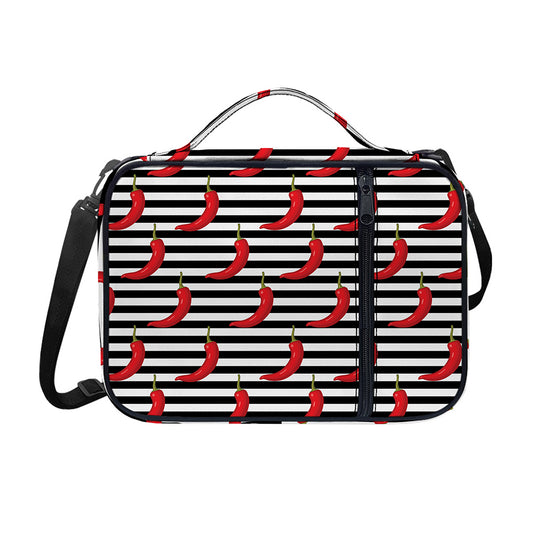 Black And White Striped Chili Print Shoulder Strap Bible Bag