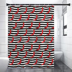 Black And White Striped Chili Print Shower Curtain