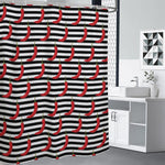 Black And White Striped Chili Print Shower Curtain