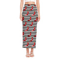 Black And White Striped Chili Print Side Slit Maxi Skirt