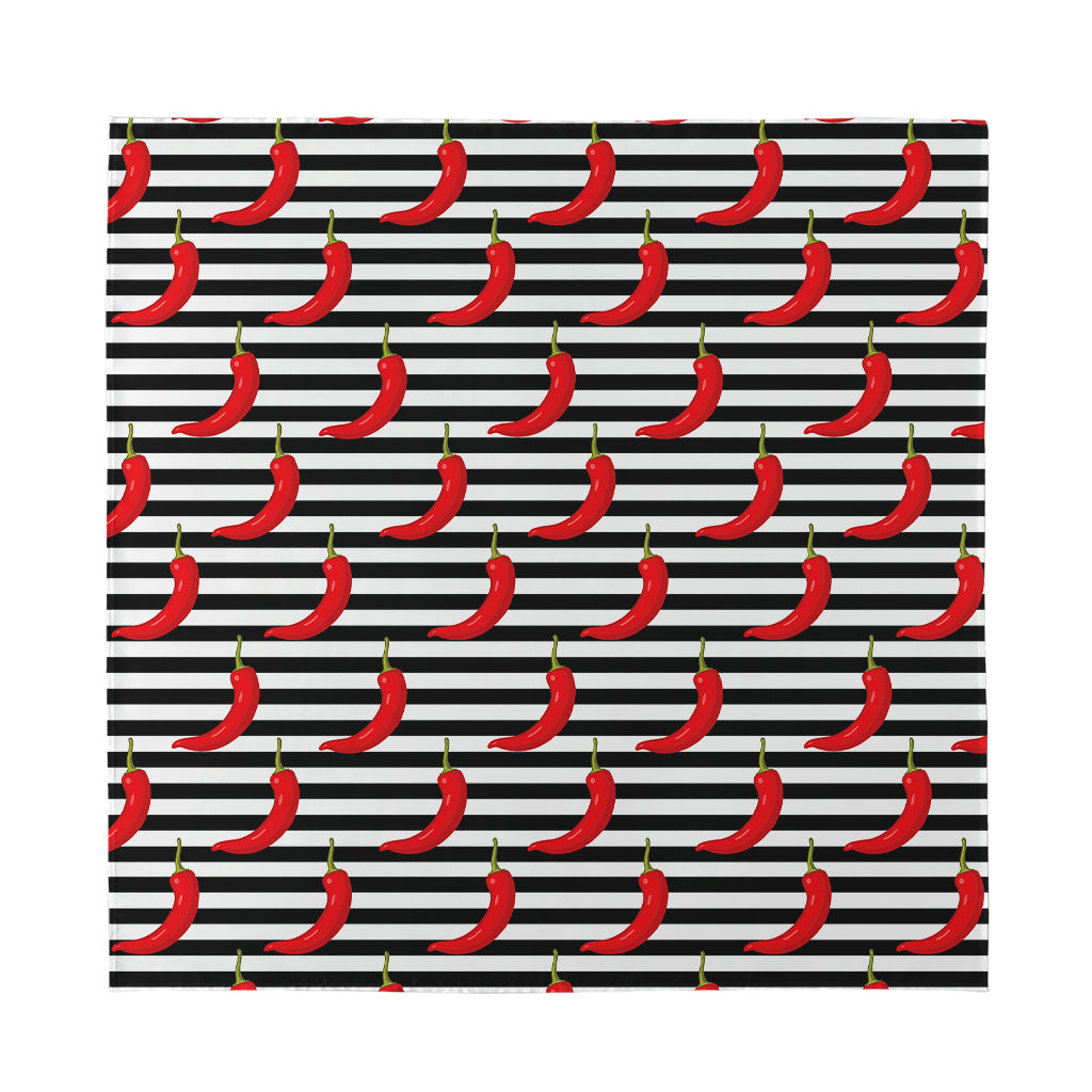 Black And White Striped Chili Print Silk Bandana