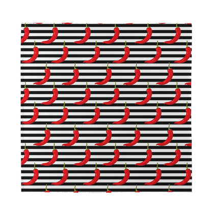 Black And White Striped Chili Print Silk Bandana