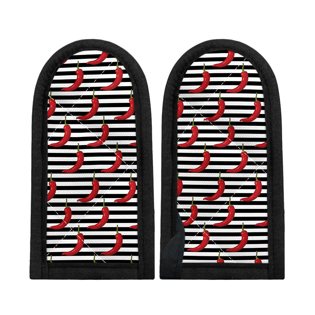 Black And White Striped Chili Print Skillet Handle Cover