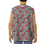 Black And White Striped Chili Print Sleeveless Baseball Jersey