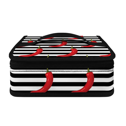 Black And White Striped Chili Print Small Lunch Bag