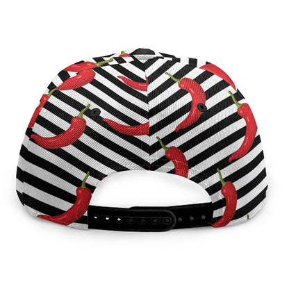 Black And White Striped Chili Print Snapback Cap