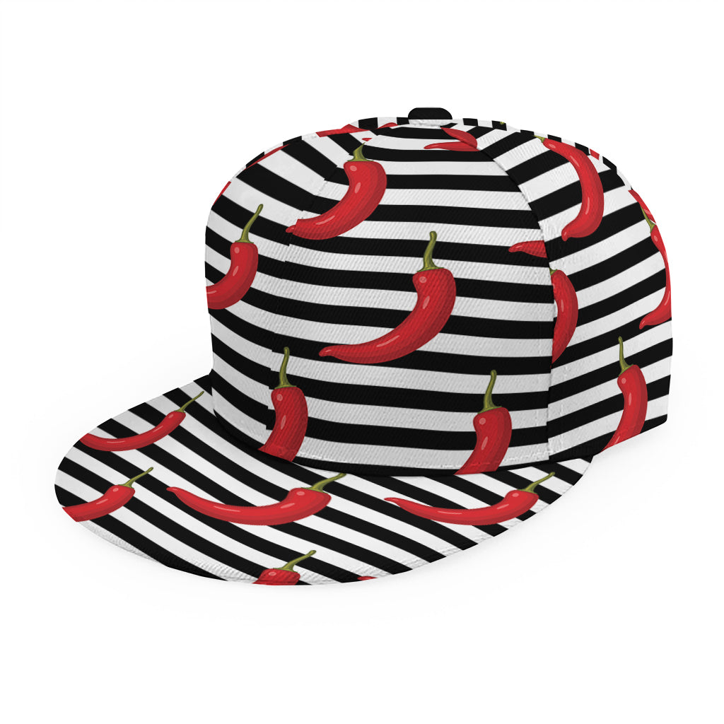 Black And White Striped Chili Print Snapback Cap
