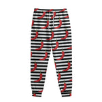 Black And White Striped Chili Print Sweatpants