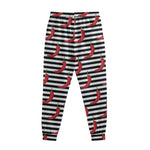 Black And White Striped Chili Print Sweatpants
