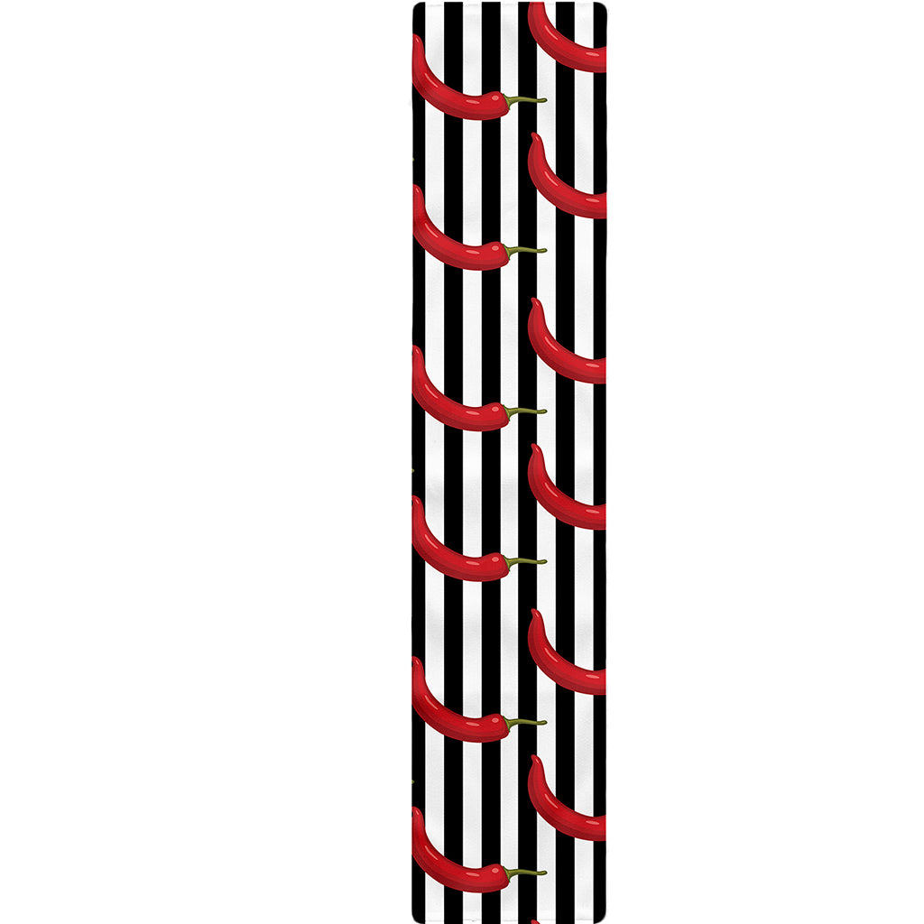 Black And White Striped Chili Print Table Runner