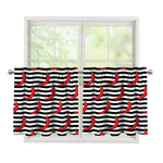 Black And White Striped Chili Print Tier Curtains