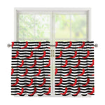 Black And White Striped Chili Print Tier Curtains