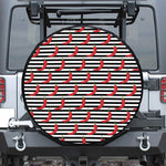 Black And White Striped Chili Print Tire Cover