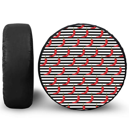 Black And White Striped Chili Print Tire Cover