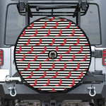 Black And White Striped Chili Print Tire Cover With Camera Hole
