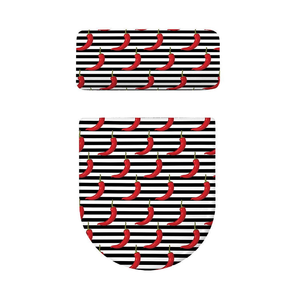Black And White Striped Chili Print Toilet Lid And Tank Cover Set