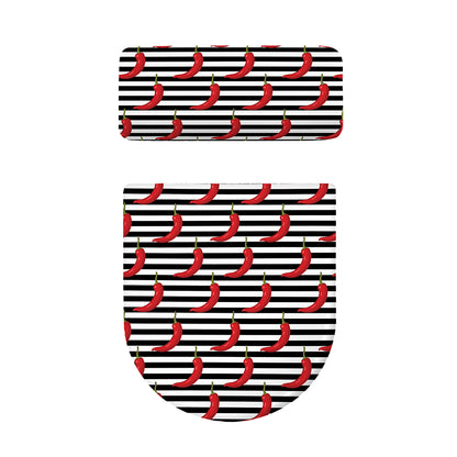 Black And White Striped Chili Print Toilet Lid And Tank Cover Set