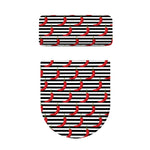 Black And White Striped Chili Print Toilet Lid And Tank Cover Set