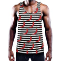 Black And White Striped Chili Print Men's Workout Tank Top
